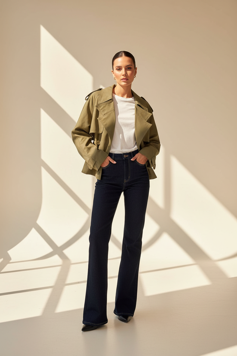 Cropped Belted Trench Coat