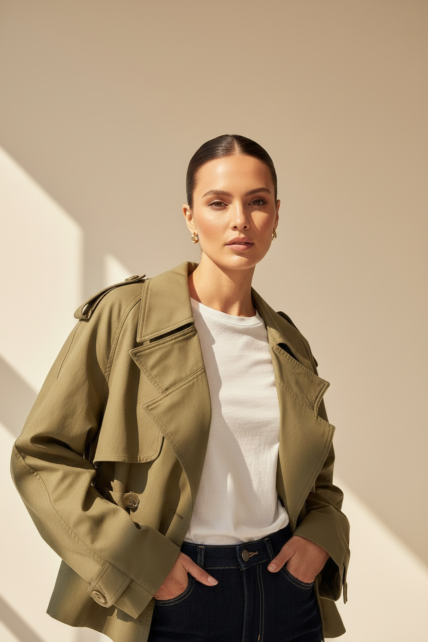 Cropped Belted Trench Coat