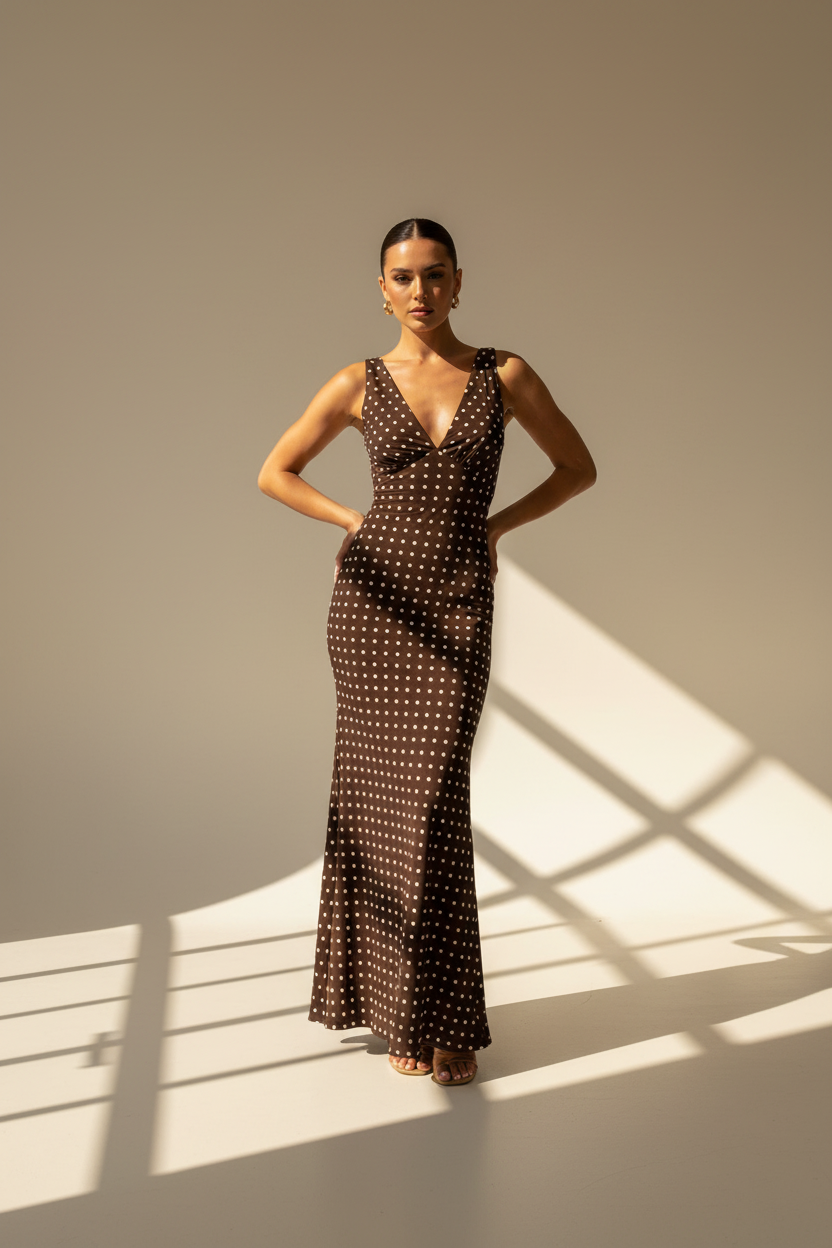 Tie Back Polka Dot Maxi Dress