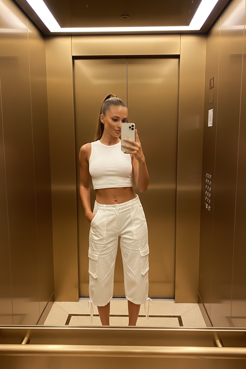 White Utility Capri Trousers