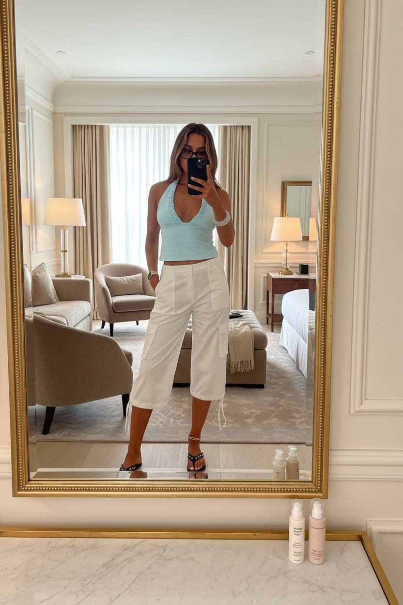 White Utility Capri Trousers