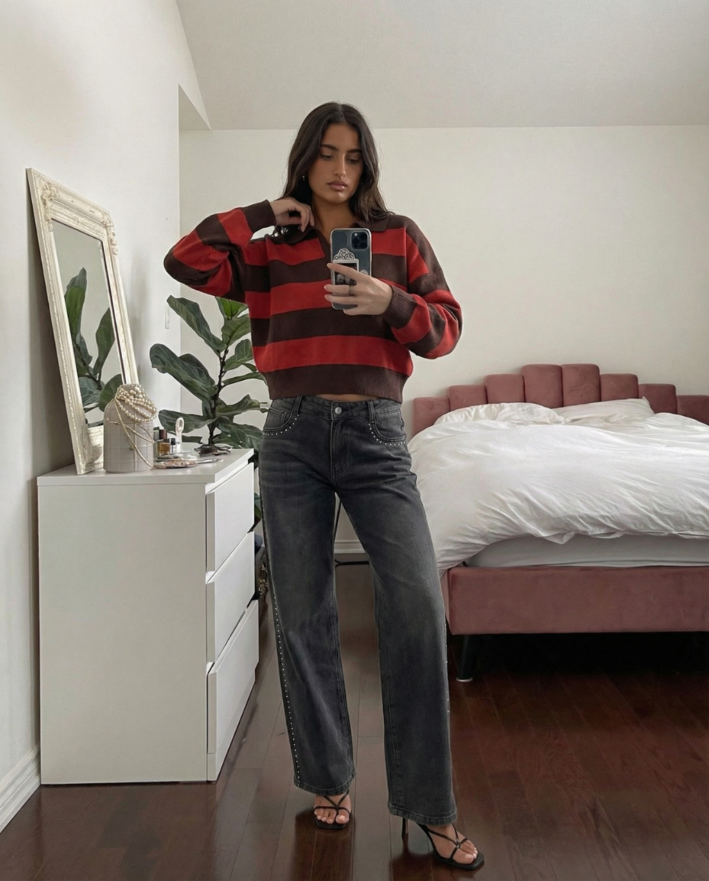 Striped Cropped Crew Neck Sweater