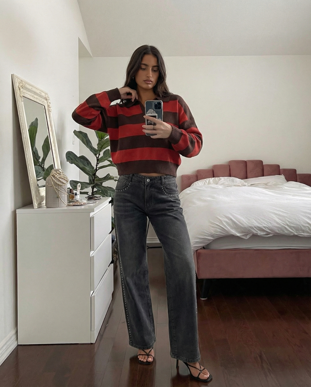 Striped Cropped Crew Neck Sweater