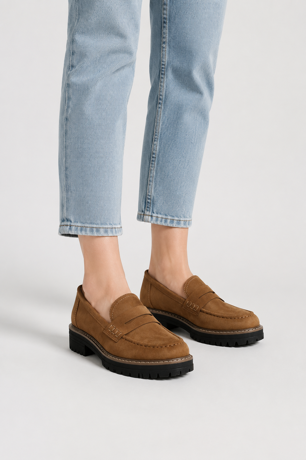 Chunky Suede Penny Platform Loafers