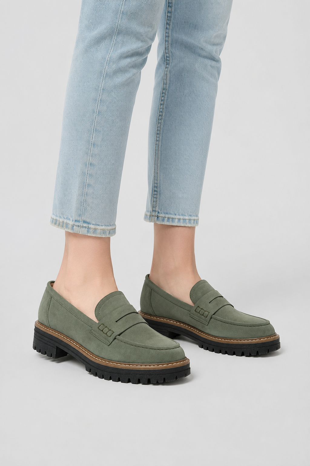 Chunky Suede Penny Platform Loafers