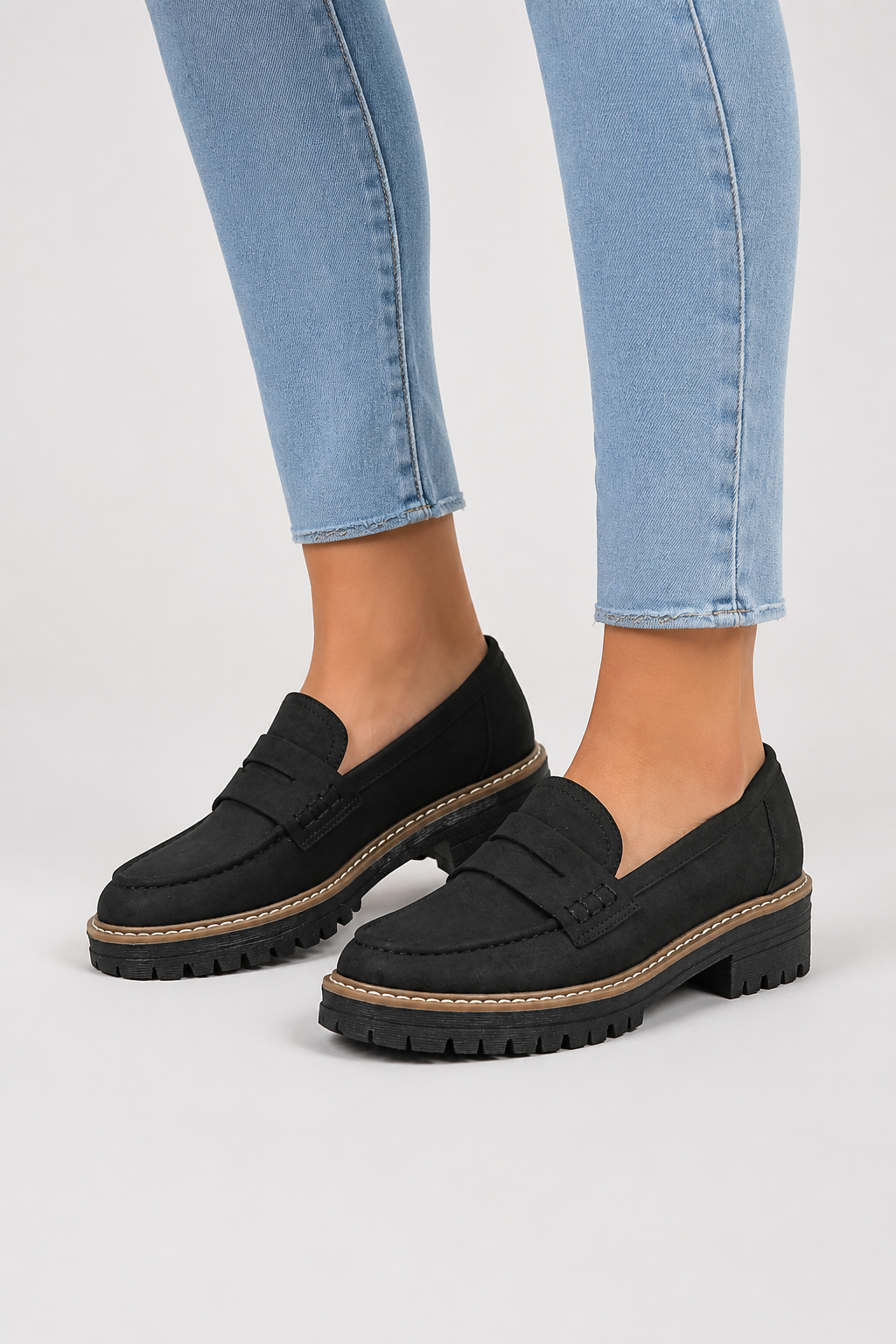 Chunky Suede Penny Platform Loafers