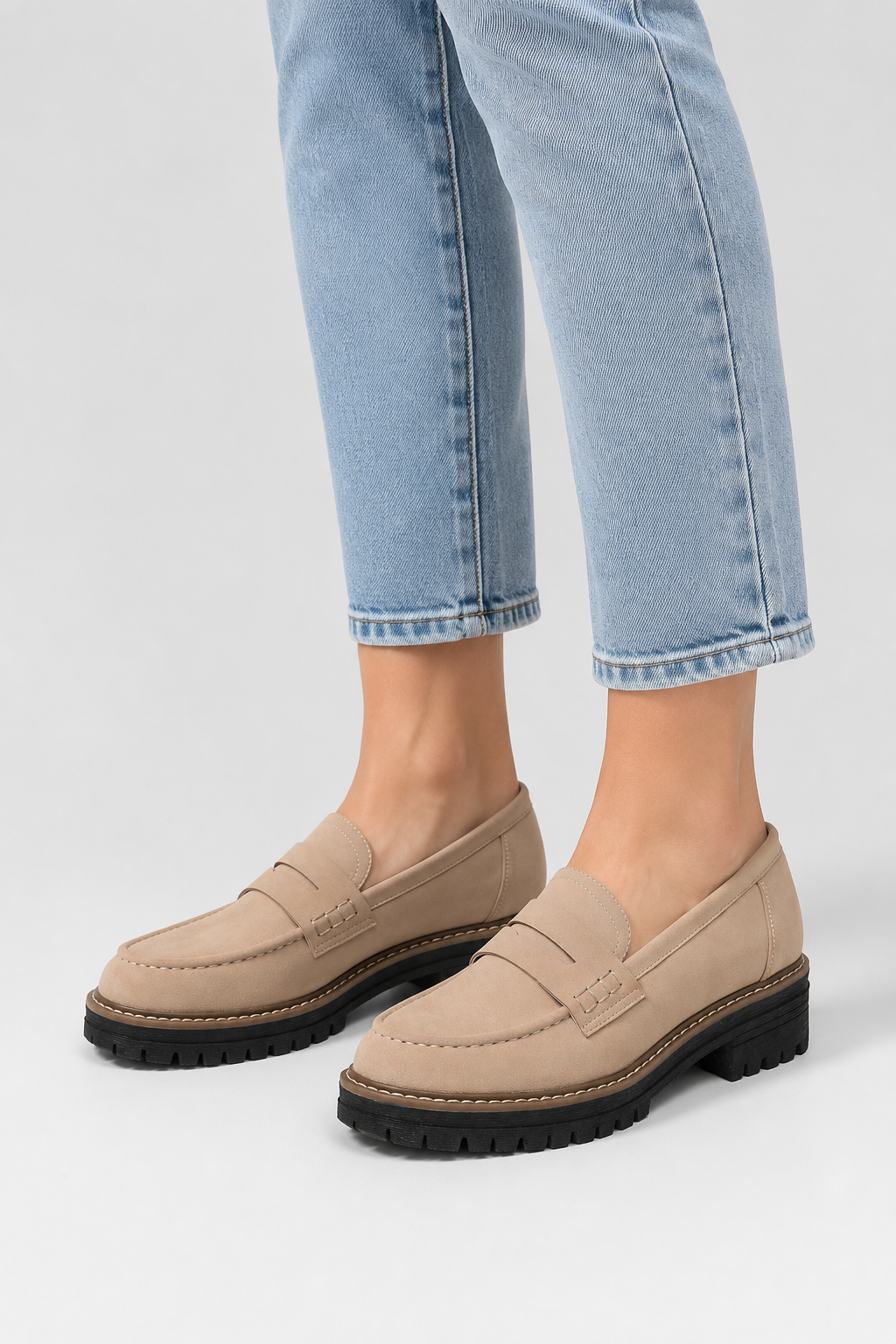 Chunky Suede Penny Platform Loafers