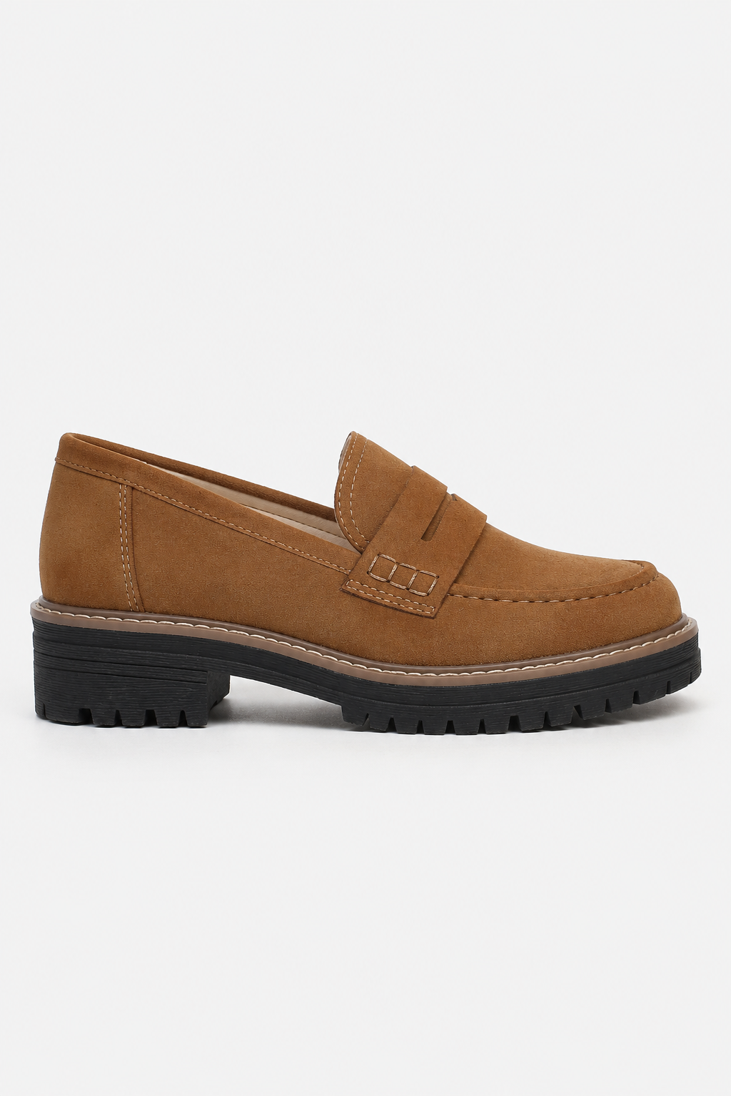 Chunky Suede Penny Platform Loafers