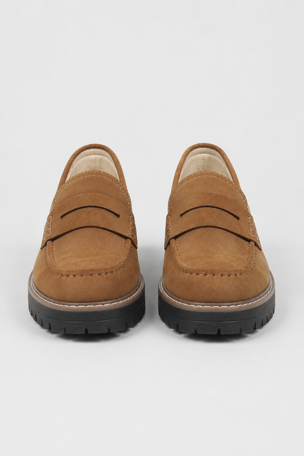 Chunky Suede Penny Platform Loafers