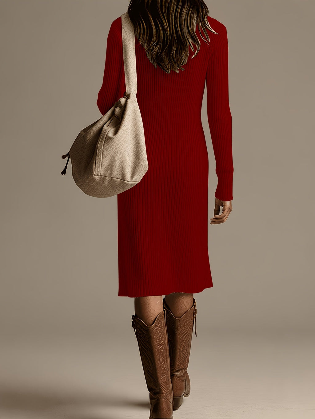 Ribbed V-Neck Knit Midi Dress
