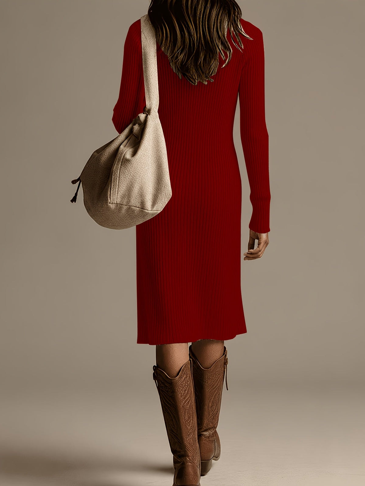 Ribbed V-Neck Knit Midi Dress