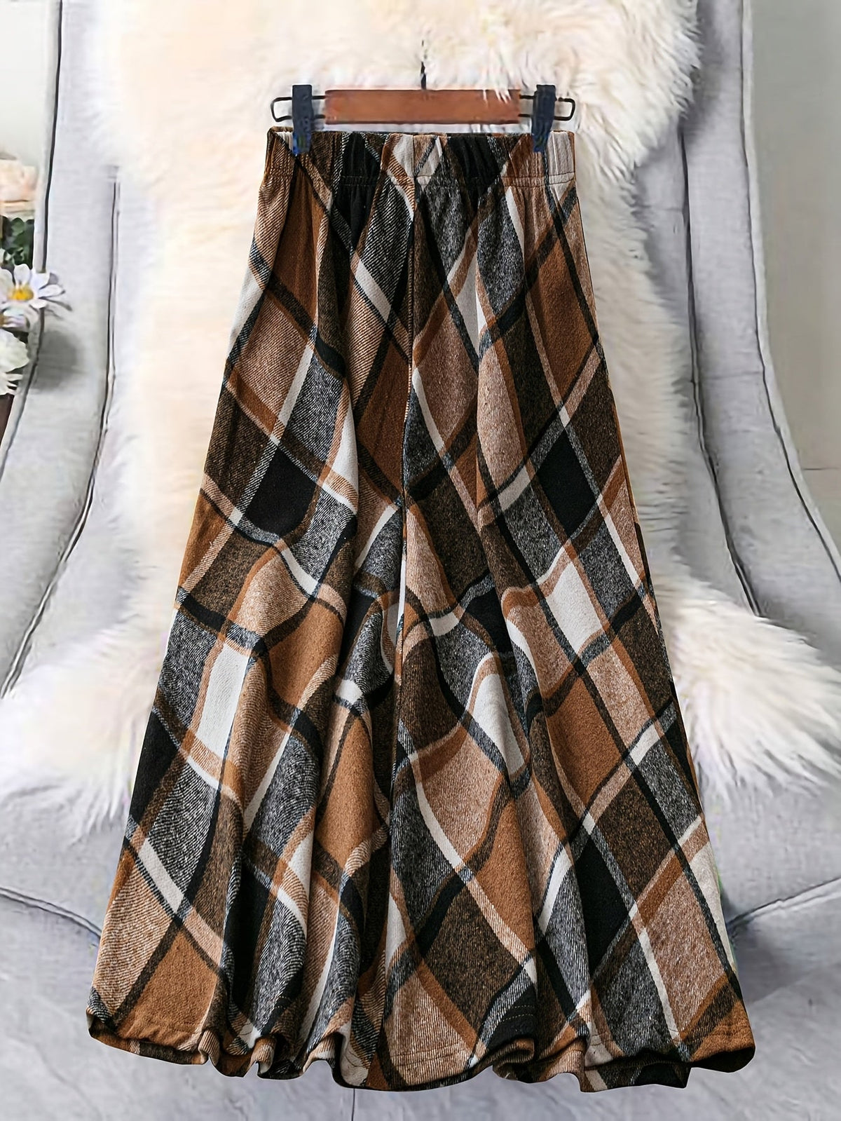 Flowing Checked Plaid A-Line Skirt