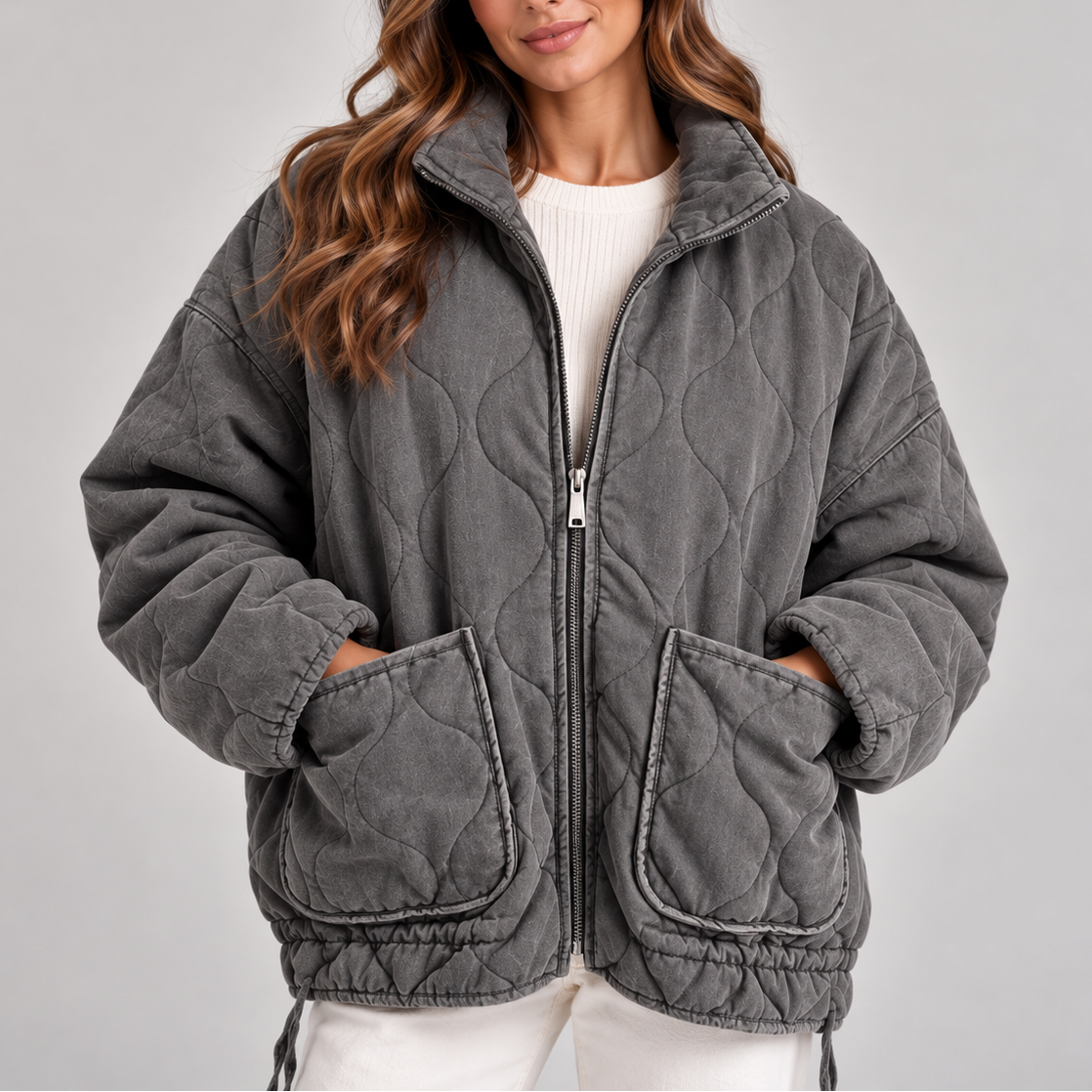 Women's Oversized Quilted Puffer Jacket | High Neck Zip Up Coat