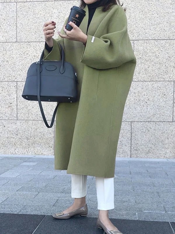 Women's Longline Wool-Blend Coat Open Front Relaxed Fit