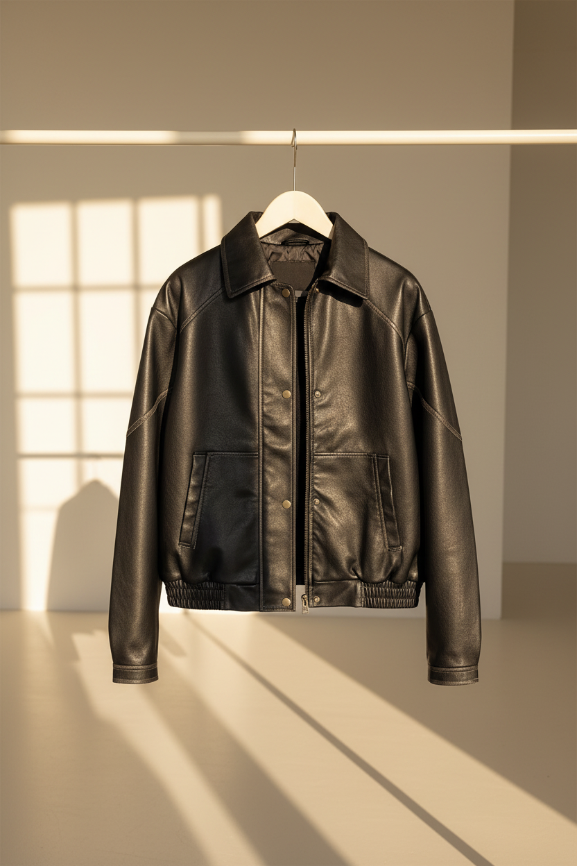 Oversized Faux Leather Bomber Jacket