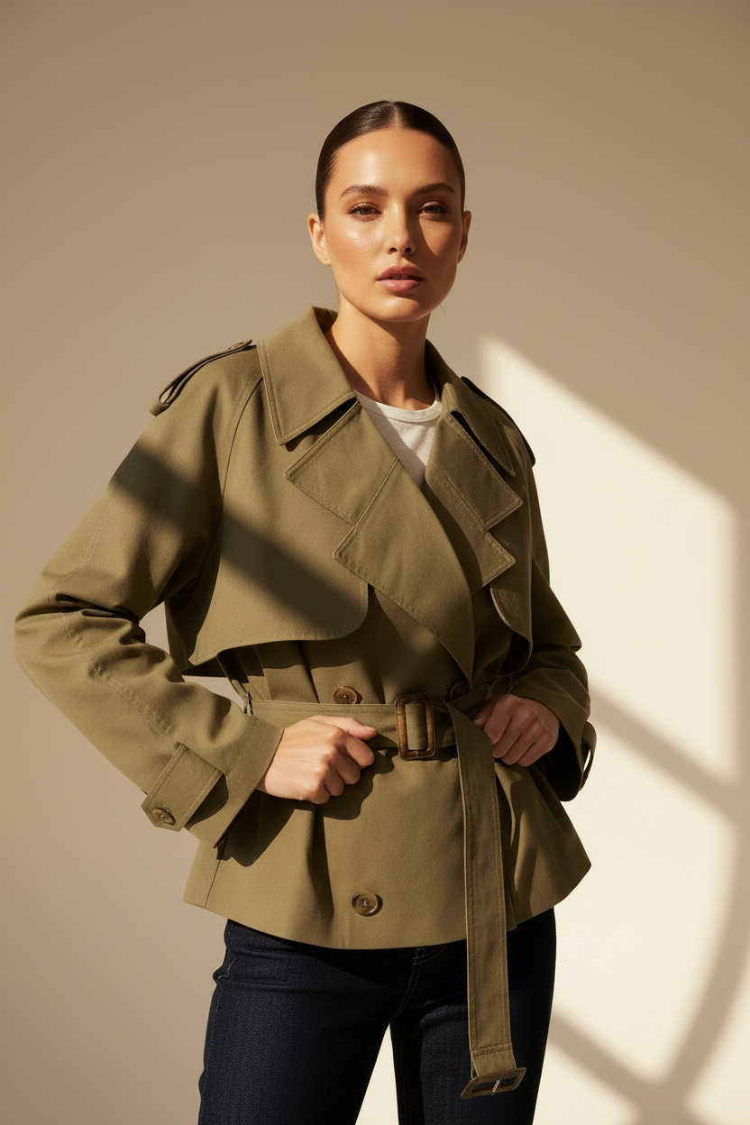 Cropped Belted Trench Coat