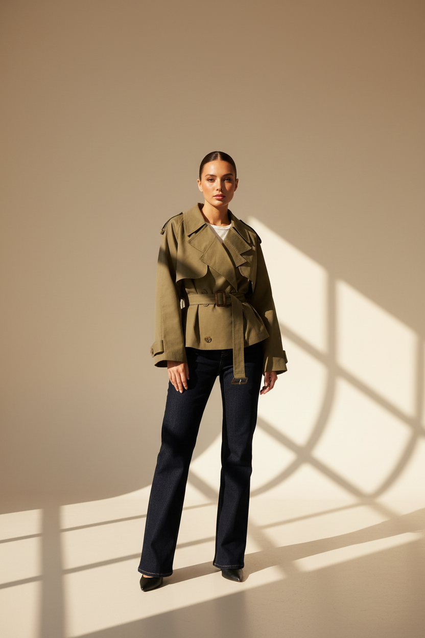 Cropped Belted Trench Coat