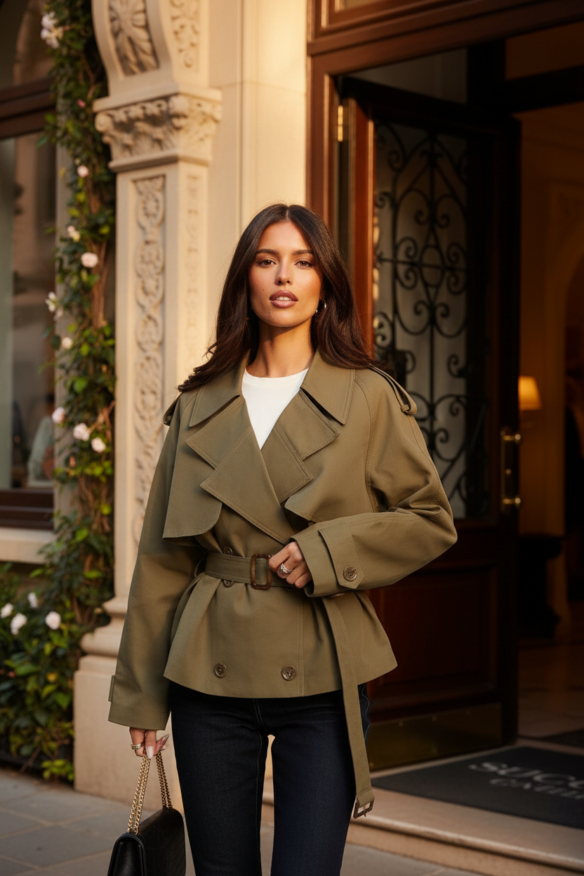 Cropped Belted Trench Coat