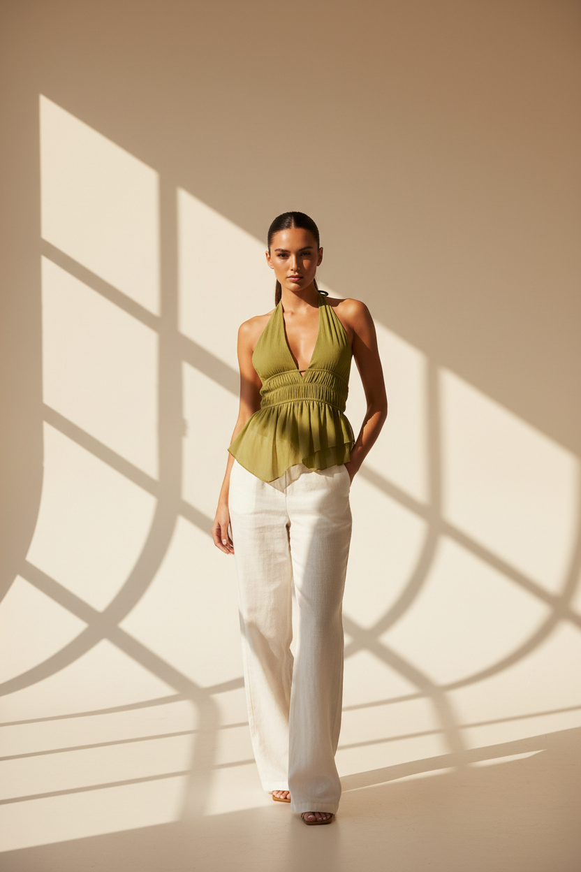 Ruched Halter Neck Top