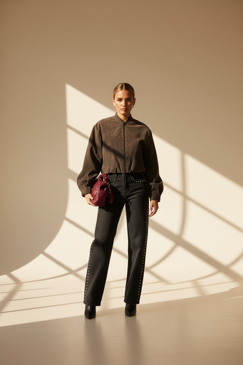 Faux Suede Bomber Jacket