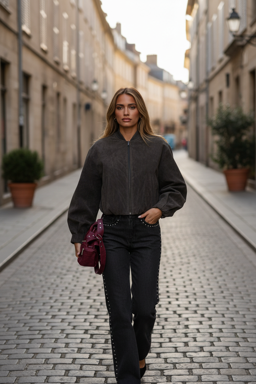 Faux Suede Bomber Jacket