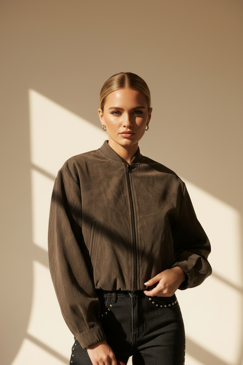 Faux Suede Bomber Jacket