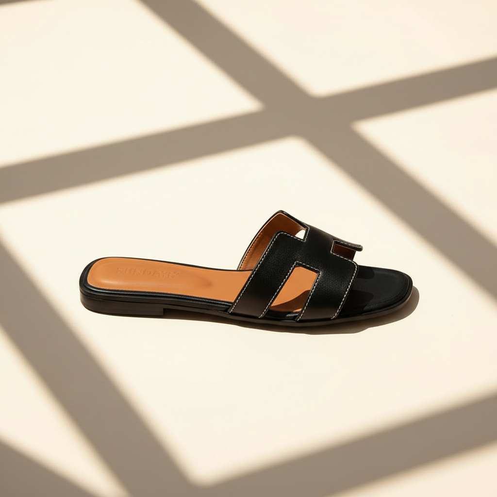 Leather Look H-Strap Low Heel Sandals