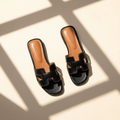 Leather Look H-Strap Low Heel Sandals