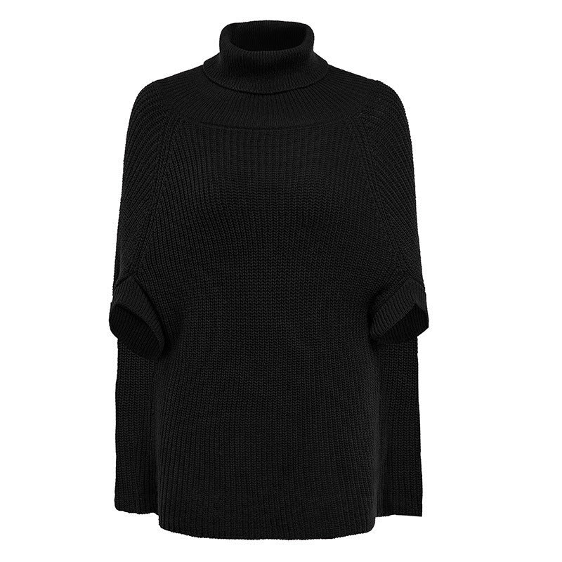 Women's Cape Turtleneck Jumper with Split Sleeves