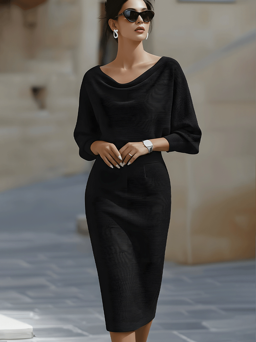 Elegant Draped Batwing Midi Dress