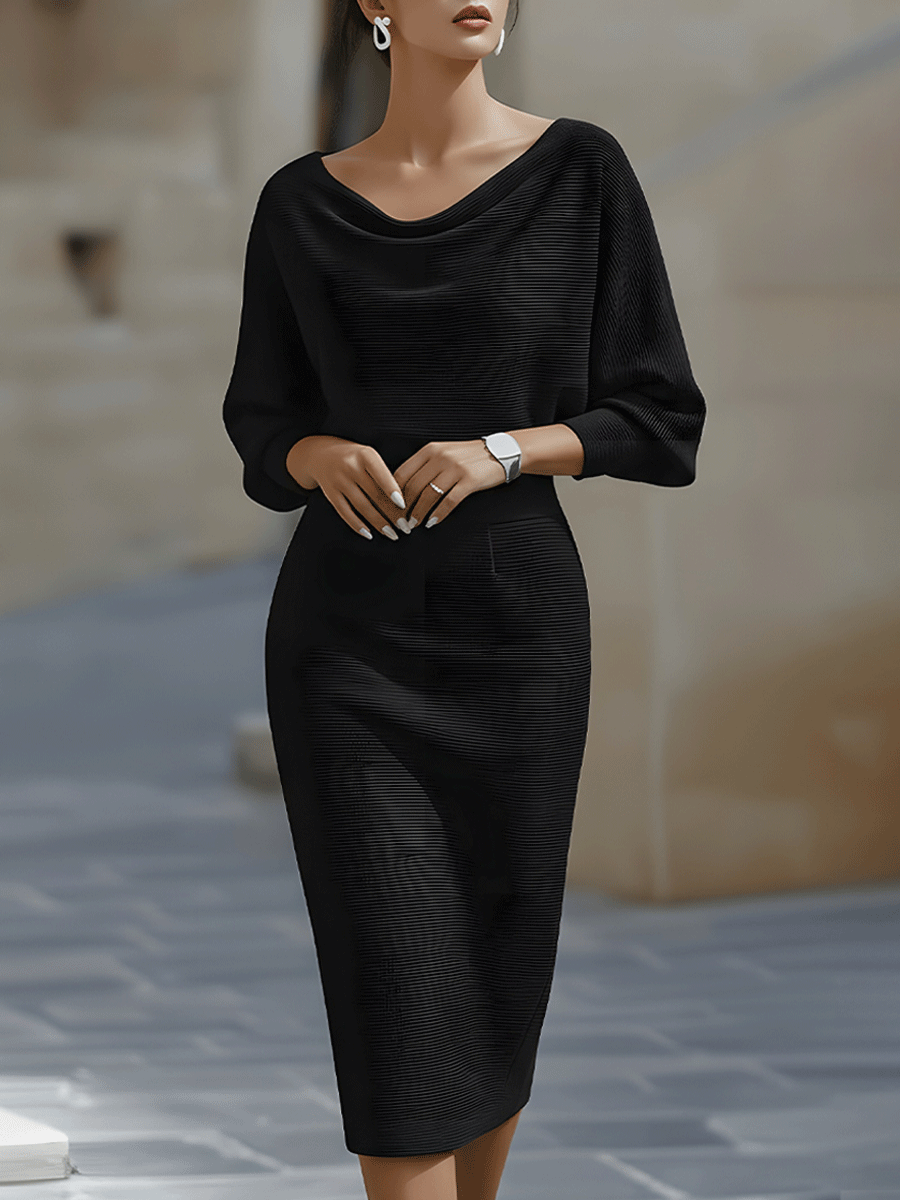 Draped Cowl Neck Midi Dress