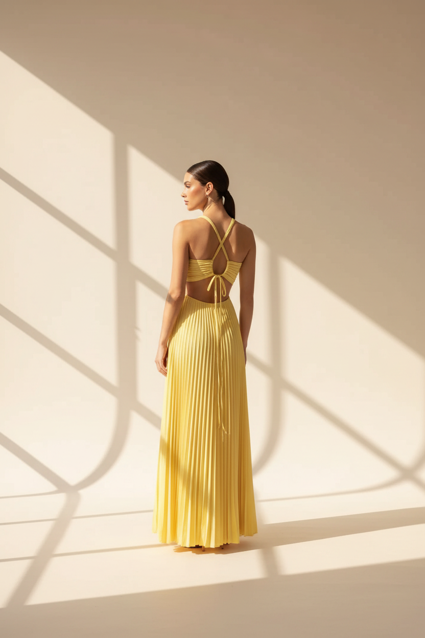 Strapless Pleated Maxi Dress