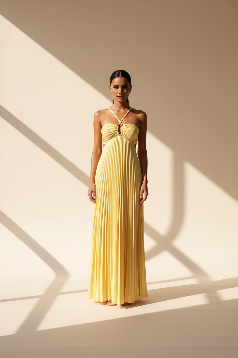 Strapless Pleated Maxi Dress
