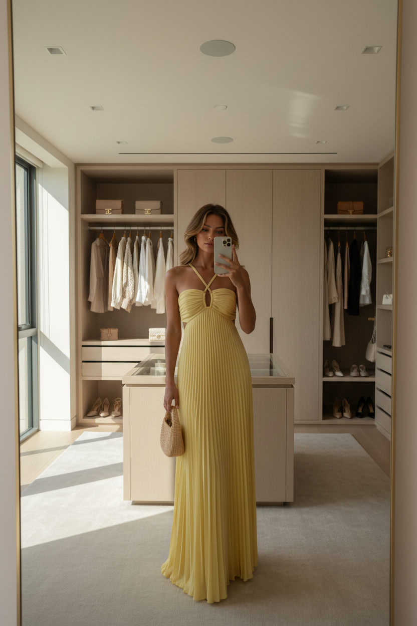Strapless Pleated Maxi Dress