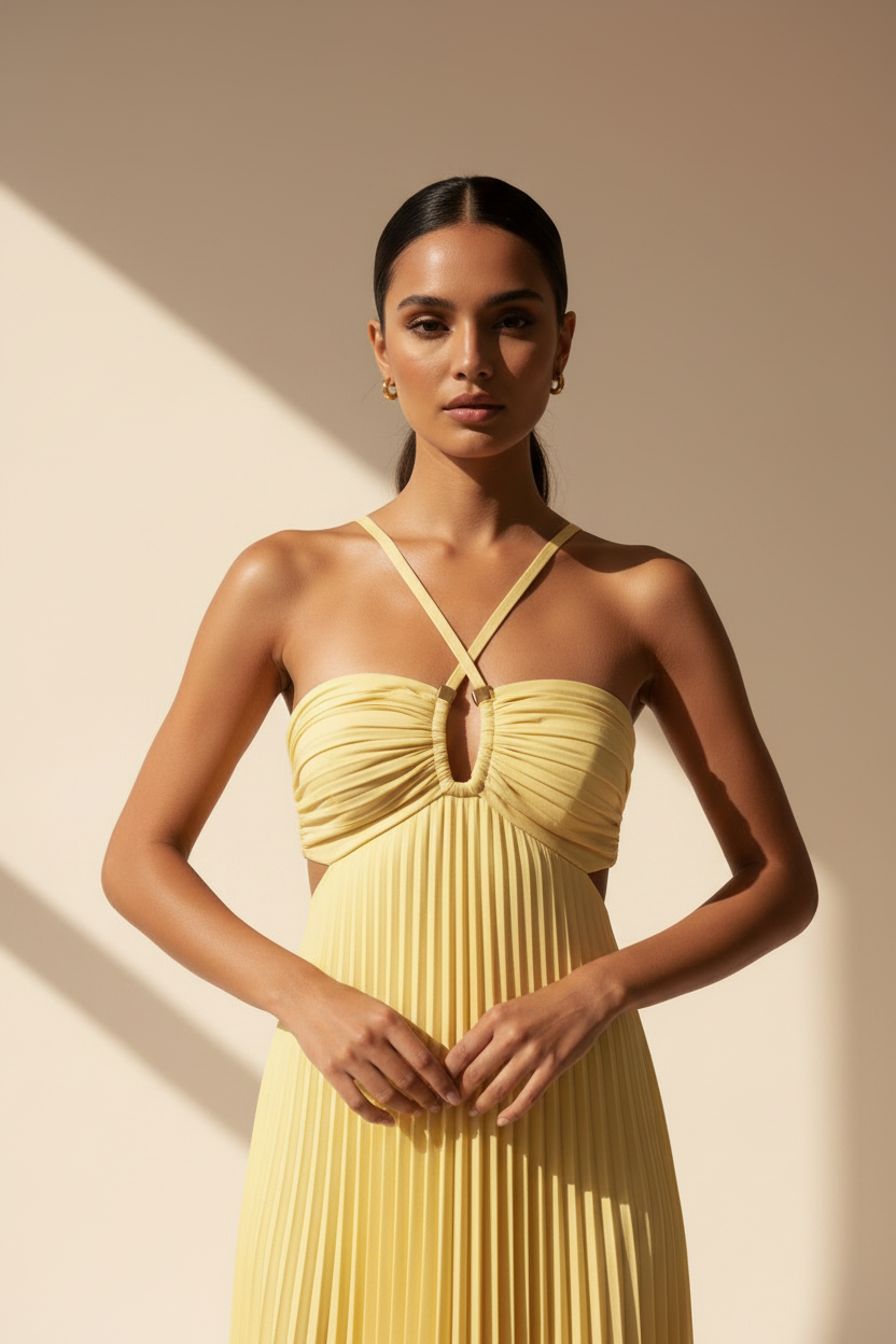 Strapless Pleated Maxi Dress