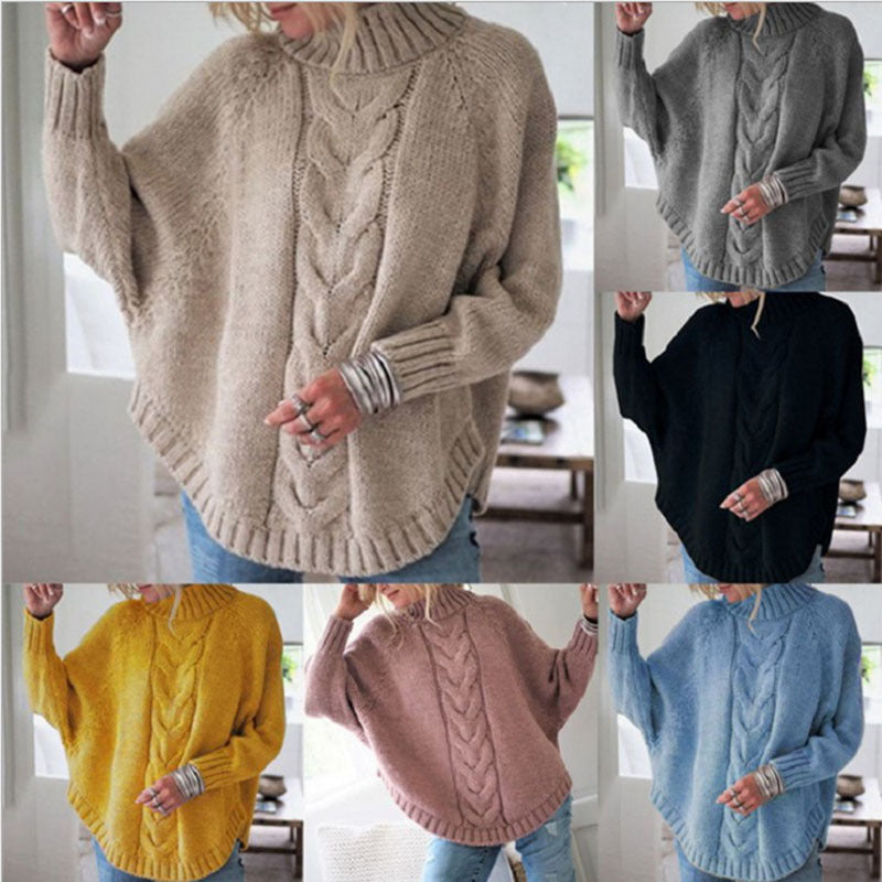 Women's Cable Knit Turtleneck Jumper Oversized Fit