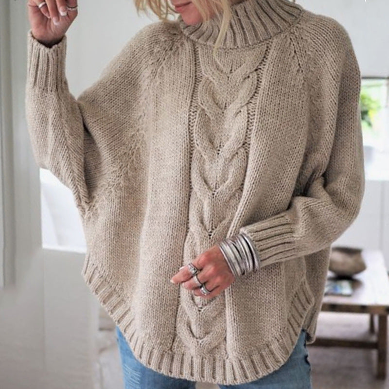 Women's Cable Knit Turtleneck Jumper Oversized Fit
