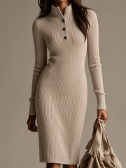 Ribbed V-Neck Knit Midi Dress