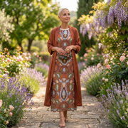 Long Printed Dress with Coordinated Waistcoat