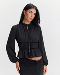Pleated Waist High Neck Blouse