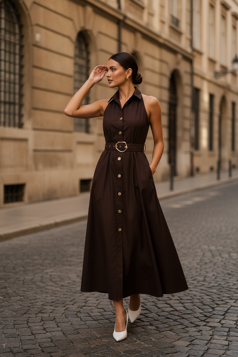 Belted Cotton Midi Dress