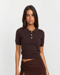 Button Front Fitted Knit Top