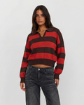 Striped Cropped Crew Neck Sweater
