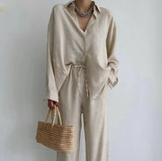 Women's Two-Piece Set Straight Leg Trousers and Blouse