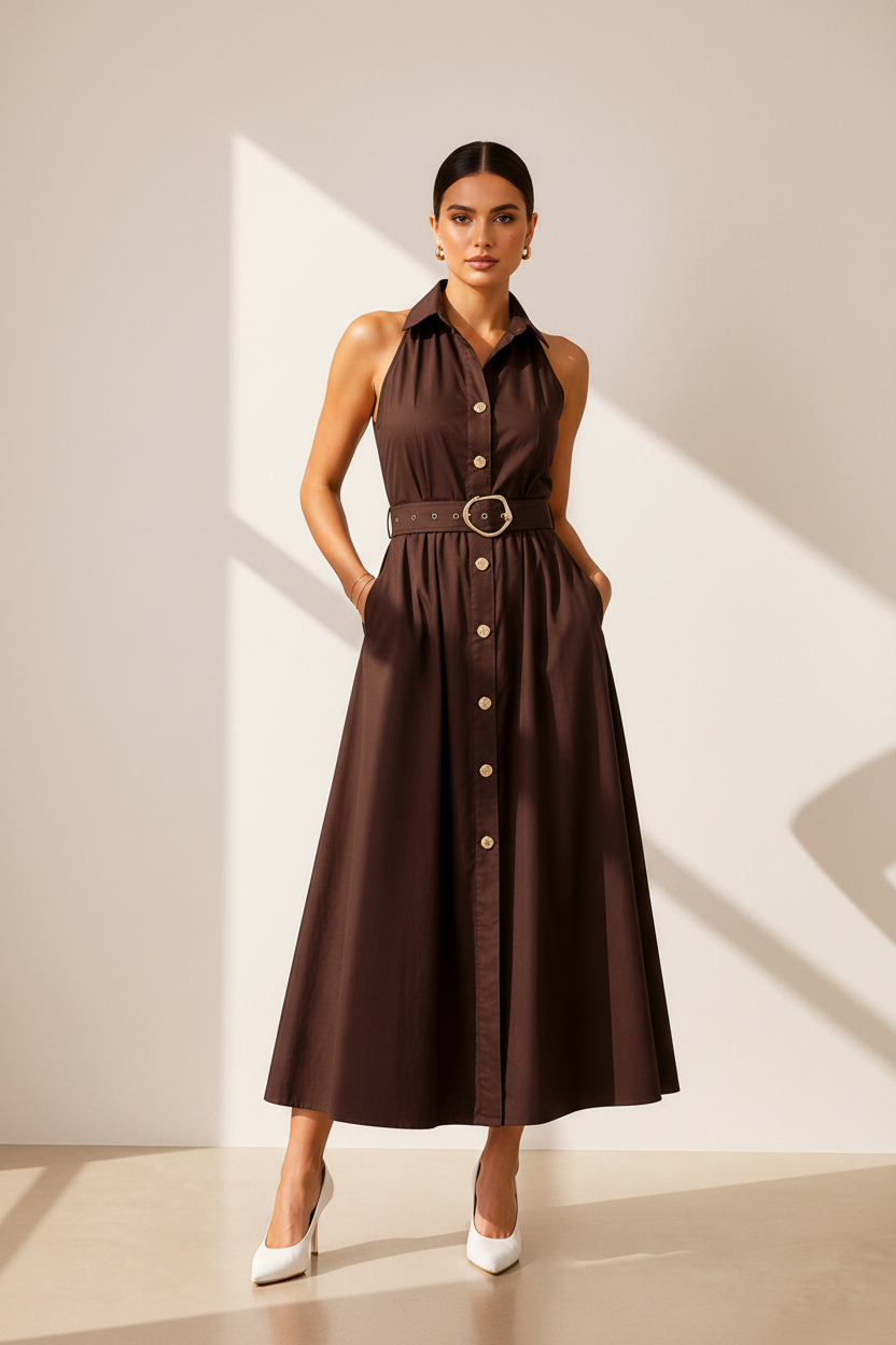 Belted Cotton Midi Dress