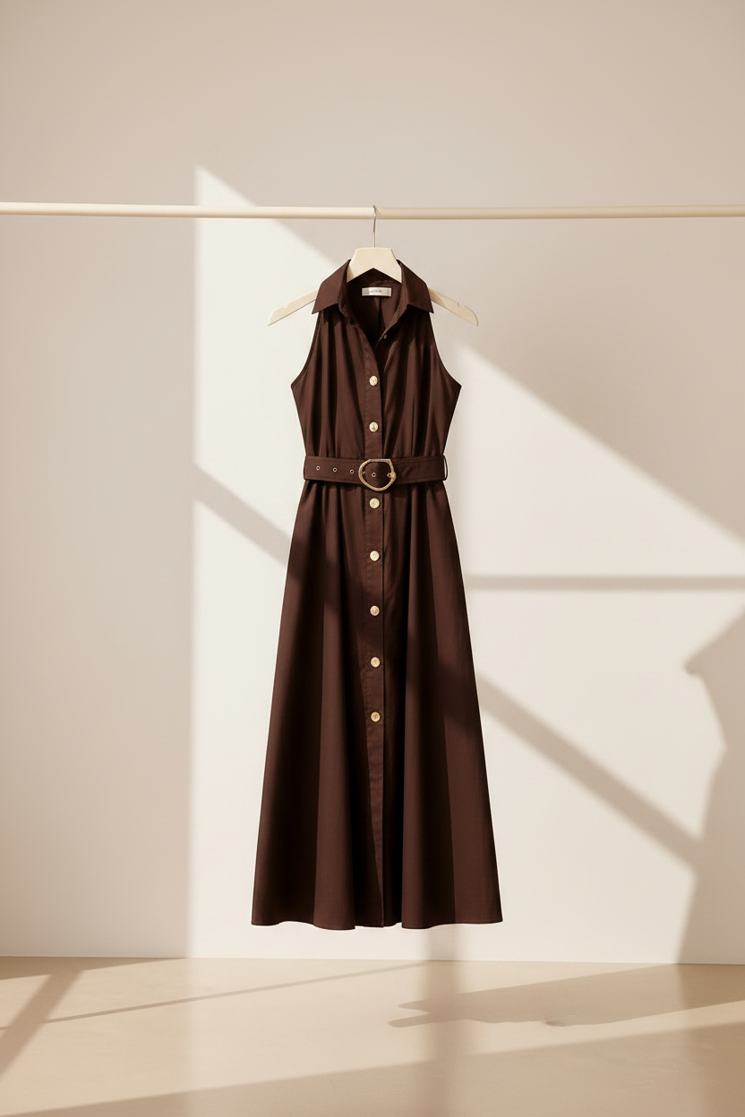 Belted Cotton Midi Dress