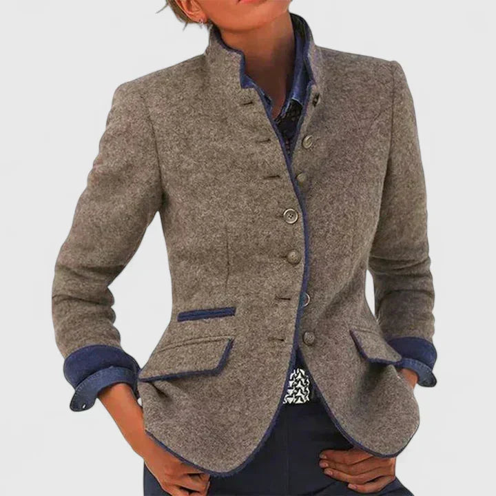 Elegant High Collar Long Sleeve Cardigan