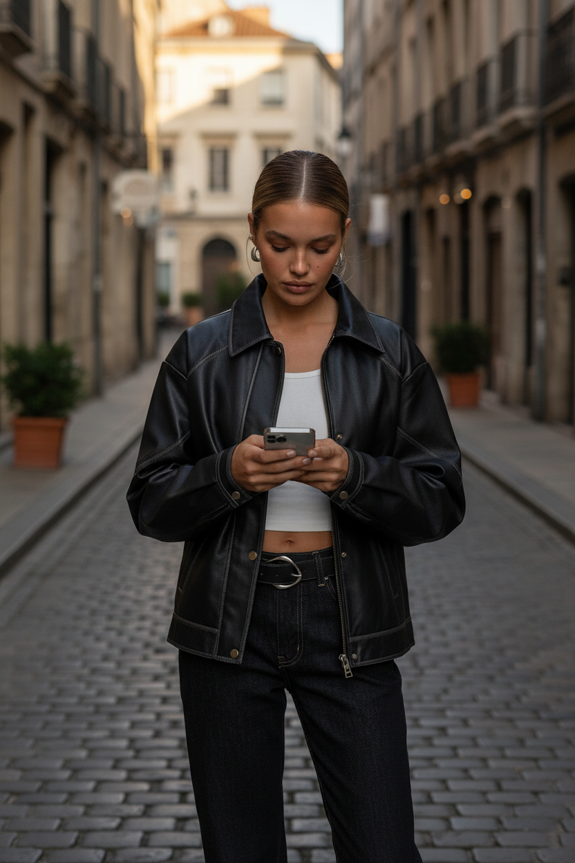 Oversized Faux Leather Bomber Jacket