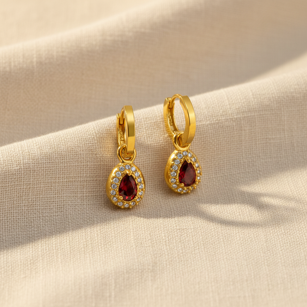 Teardrop Stone Hoop Earrings