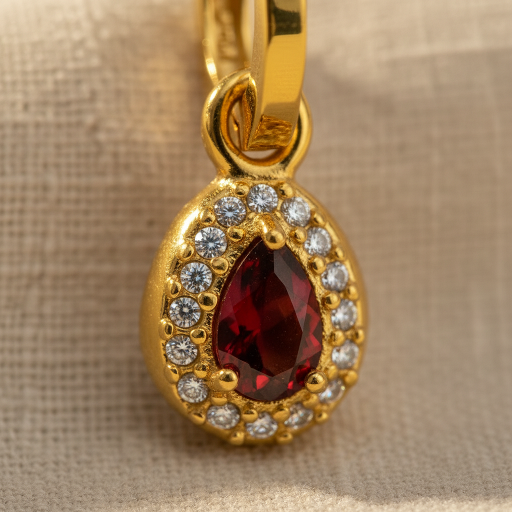 Teardrop Stone Hoop Earrings